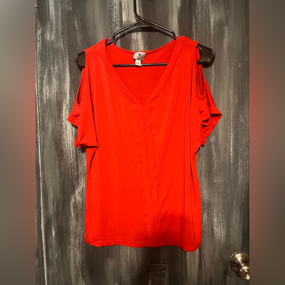 Red V-Neck Cold Shoulder Top